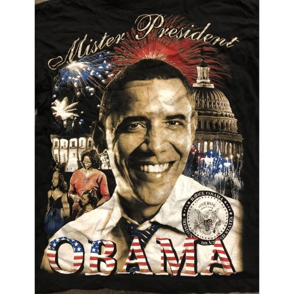 Y2K Barack Obama Mister President Adult Large Long Sleeve Tee T Shirt Black - Picture 2 of 5